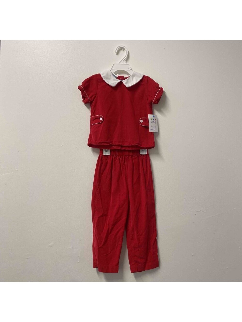 Claire & Charlie Red Peter Pan Collar Pants Set, Boys 3